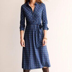 Boden Laura Jersey Midi Shirt Dress Blue Printed